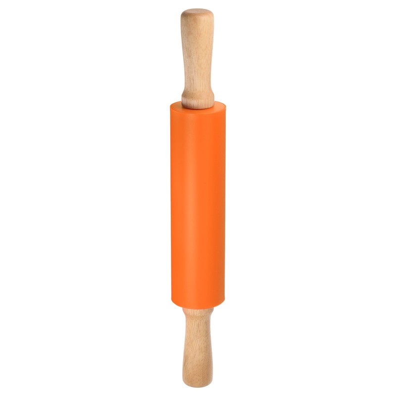Silicone Pastry Roller 15″ Wood Nonstick Handle Orange