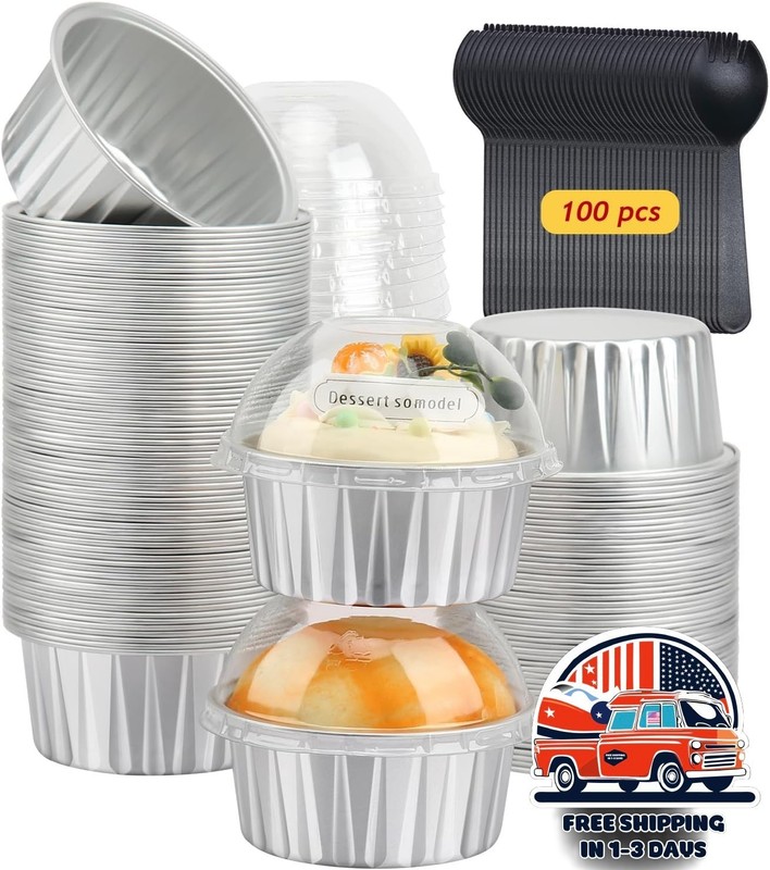Moldes Para Cupcakes Y Muffins De 5 oz Con Tapa, Paquete De 100 Unidades US NEW
