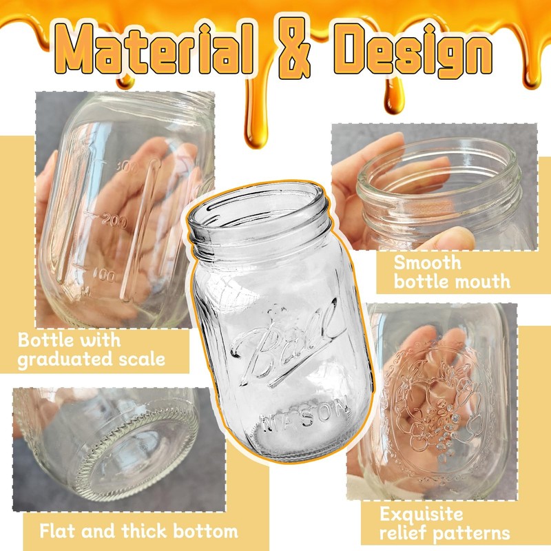 16 Oz Glass Honey Jar with Dipper,Glass Honey Pot with Lid,Mason Jar with Wooden gallery