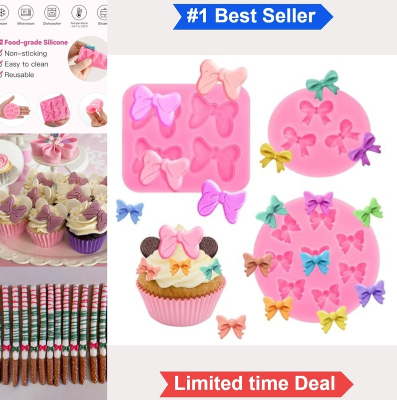 3 Pieces Bow Silicone Mold Fondant Chocolate Candy Cake Pop For Cake Decorating