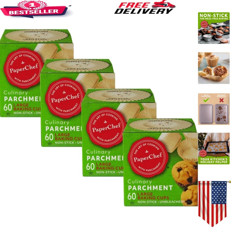 Non-Stick Parchment Baking Cups – 60 Count, Ideal for Muffins & Cupcakes