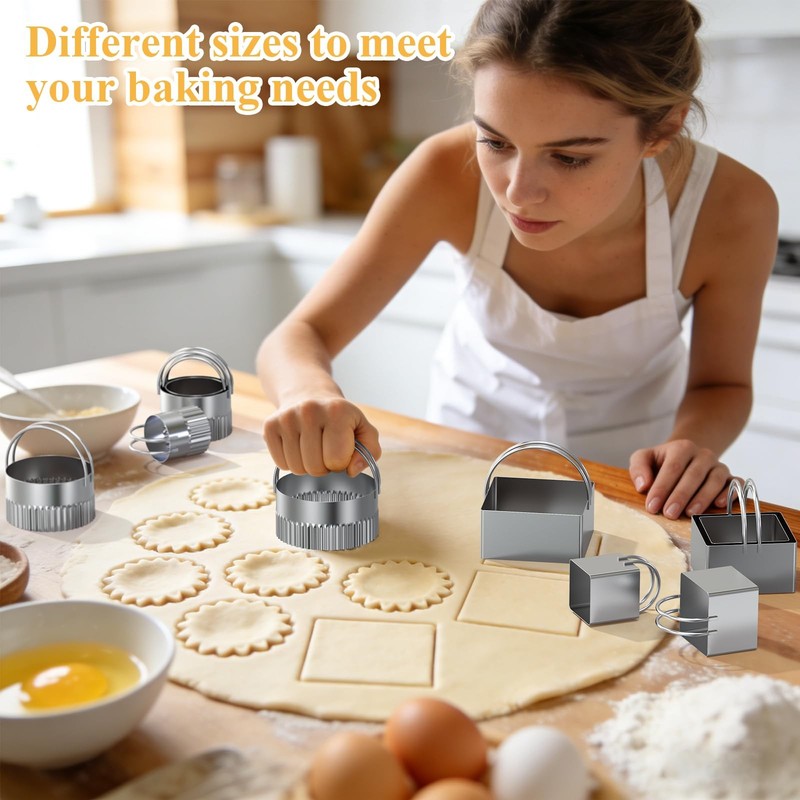 Biscuit Cutter Set of 10 pcs, Square and Fluted Cookie Cutter Set with Handle... gallery
