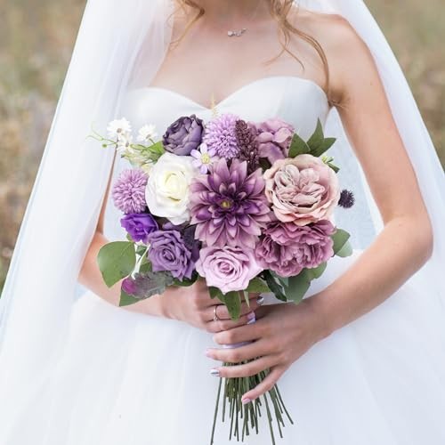 Artificial Flowers Combo Silk Mix Peony Rose Hydrangea Fake Flowers Purple gallery