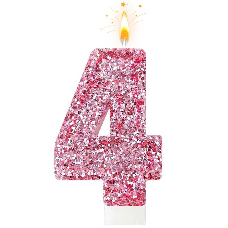 Zailo Birthday Number Candles, Glitter Candle Cake 2.84 inches, Pink