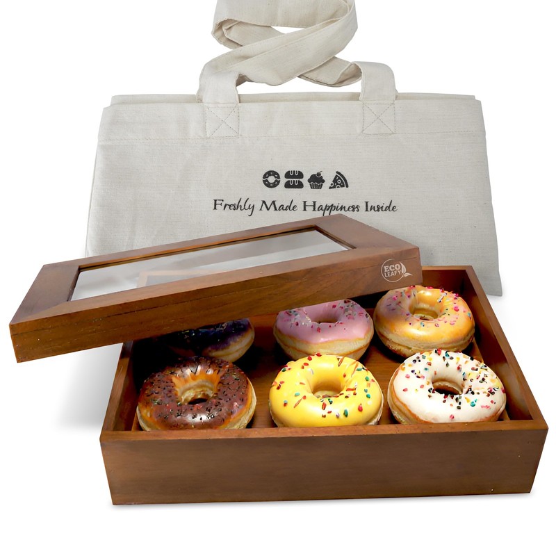 EcoLeafy Dot Wooden Bakery Box with Window – 12x8x2.5 Inches– Treat Boxes for…