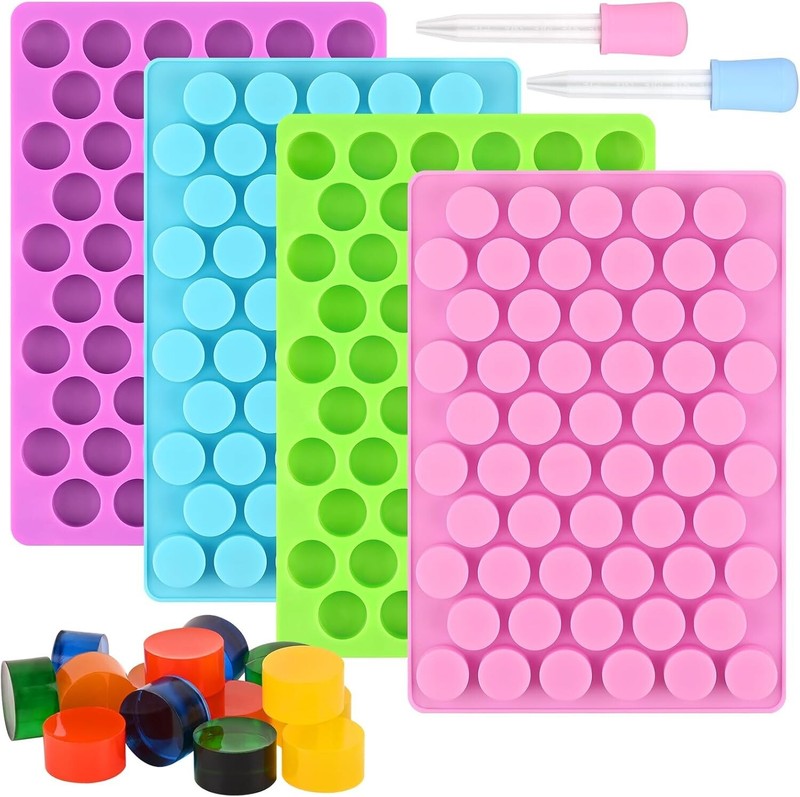 Molde redondo de silicona para dulces, 4 moldes con 2 goteros