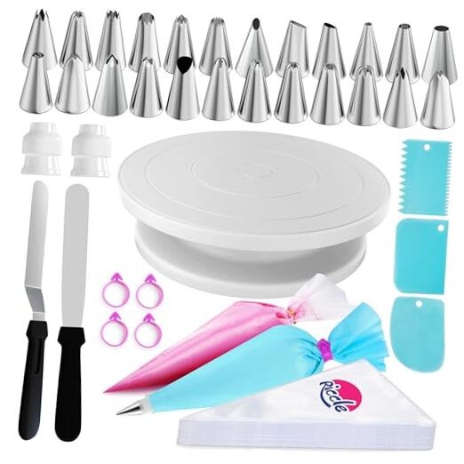 88 pcs Cake Decorating Kit with Cake Turntable – Includes 50 Disposable White