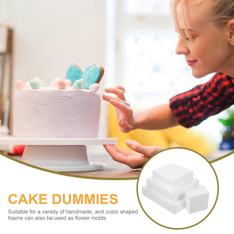 4pcs Square Foam Cake 4 6 8 10 inch Faux Cakes for DIY Crafts Baking Display ... gallery