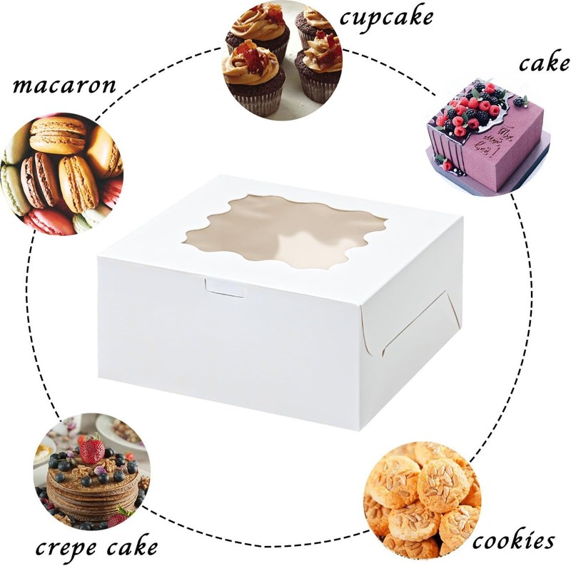 24 PCS White Cake Boxes With Window 10x10x5 Inches Bakery Pastry gallery