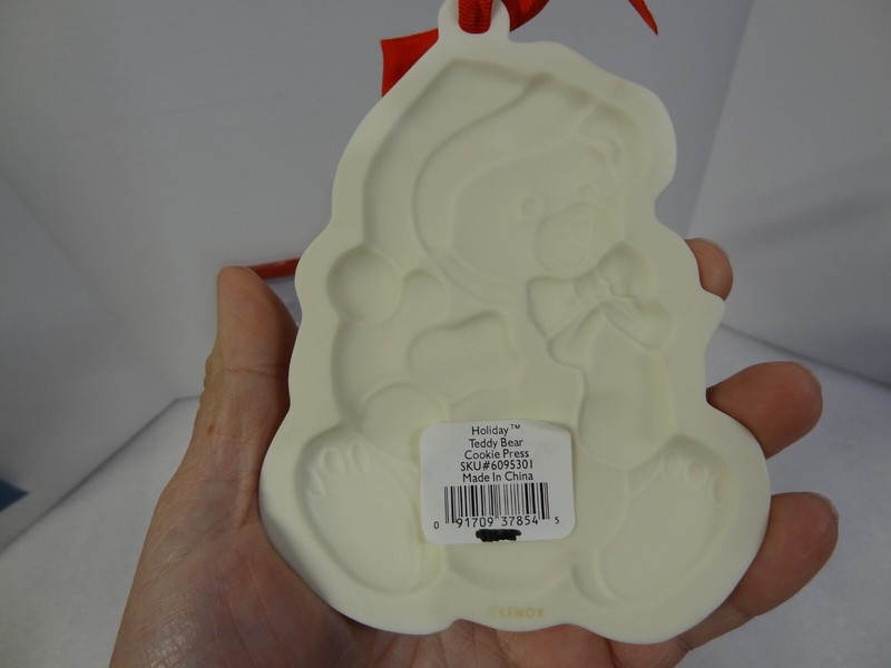 Lenox Holiday Teddy Bear Cookie Press 5" Ceramic Mold Christmas Ornament New NIB gallery