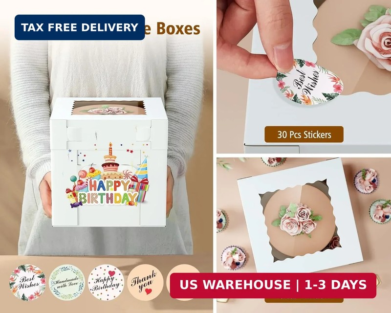 10Pcs Corrugated Cake Boxes in 2 Sizes - 12x12x12 & 10x10x10 Inch Tall Cake Box gallery