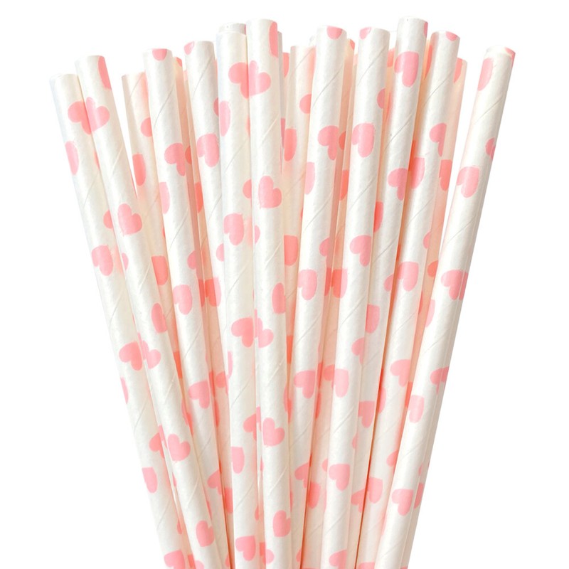 Light Pink Heart Polka Dot Cake Pop Party Straws