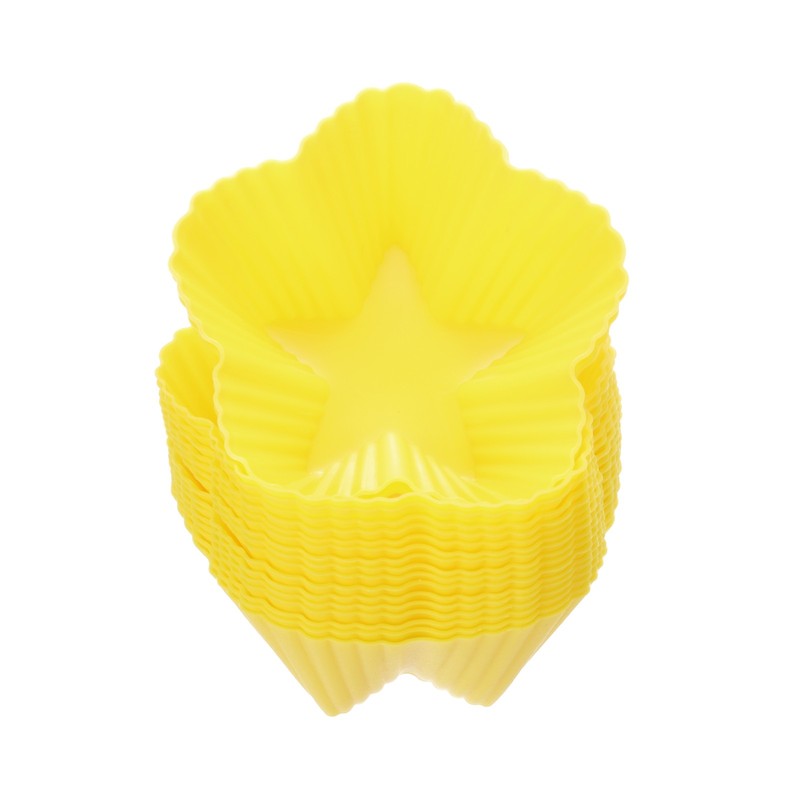 18pcs Reusable Muffins Cups Silicone Cupcake Liners Baking Cup Yellow Star