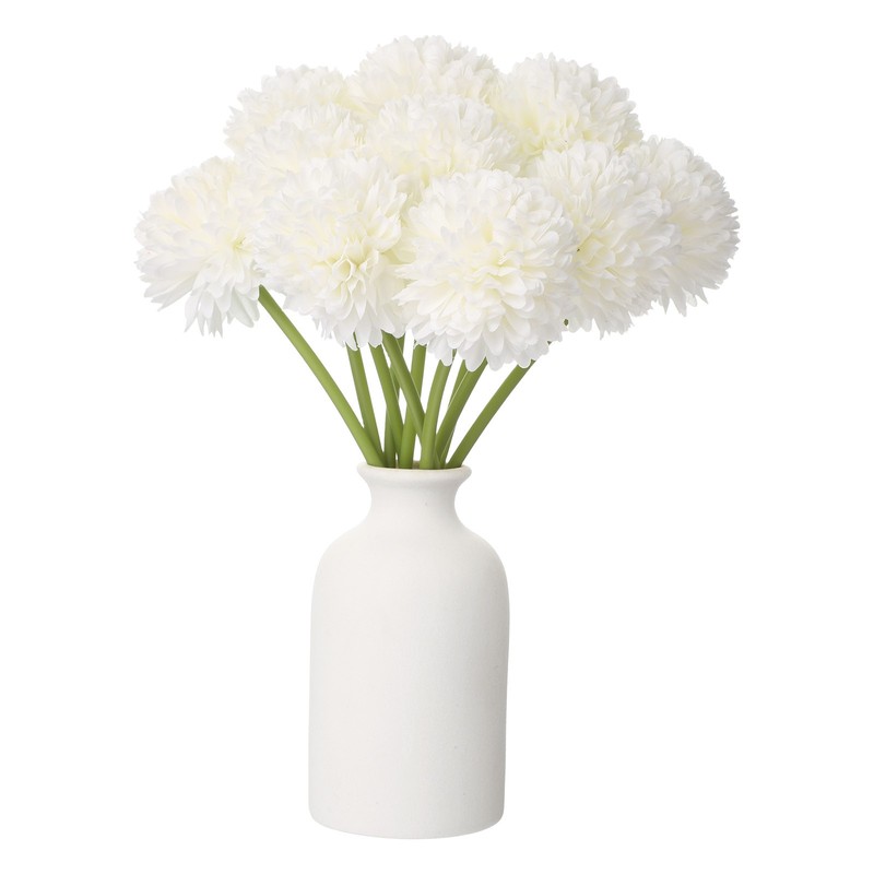 10pcs Artificial Chrysanthemum Ball Flowers Faux Mum Flower Bouquet, White