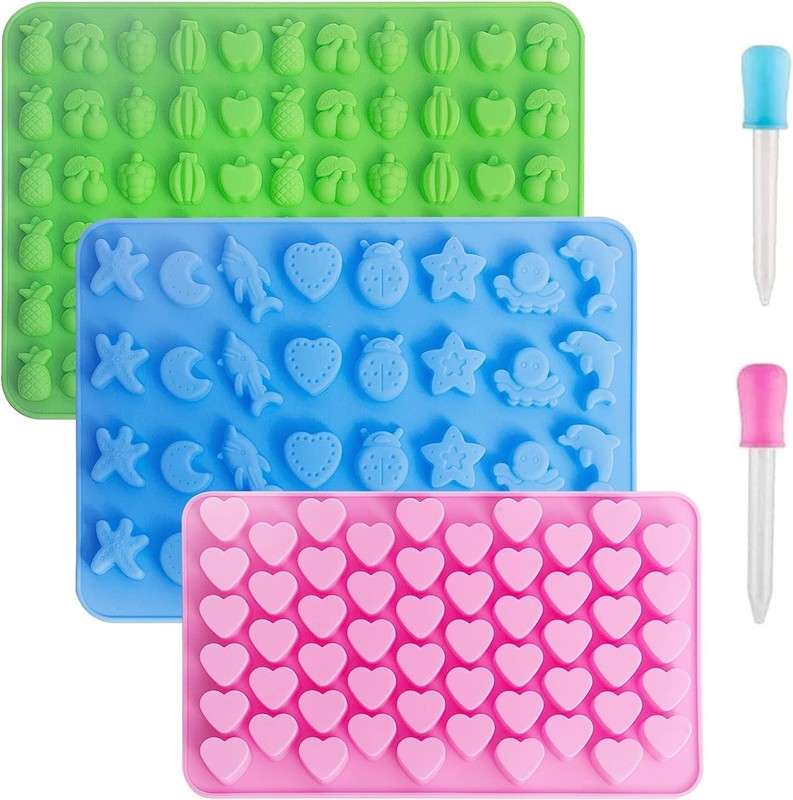 BPA-Free Mini Silicone Gummy Molds for Chocolate & Candy - 3 Pack with Droppers gallery
