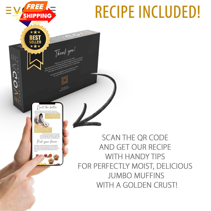 EVODAE Jumbo Muffin Pan, 2 Pack – Extra-Large Wide & Deep Cups, 6-cup, Black gallery