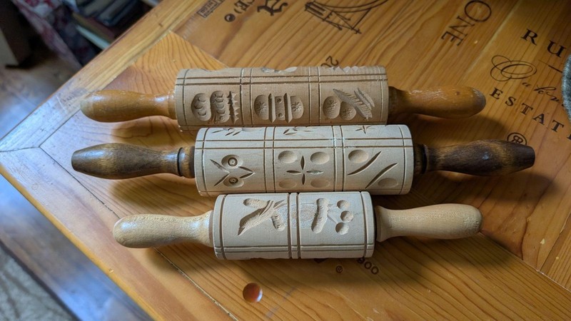 Springerle Wood Embossed Rolling Pins Set Of 3 Brown Textured