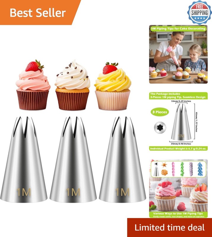 Versatile 3-Piece Cake Decorating Set: Open Star Frosting Tips for All Occasions