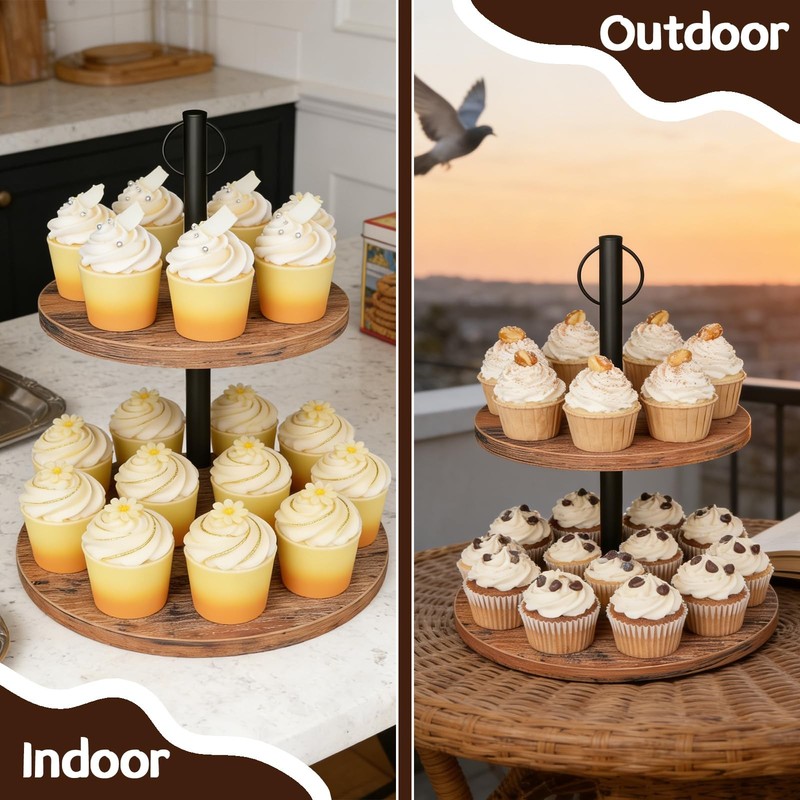 Cupcake Stand, Rustic Wood 2 Tier Cake Stand, Tiered Tray Stand gallery