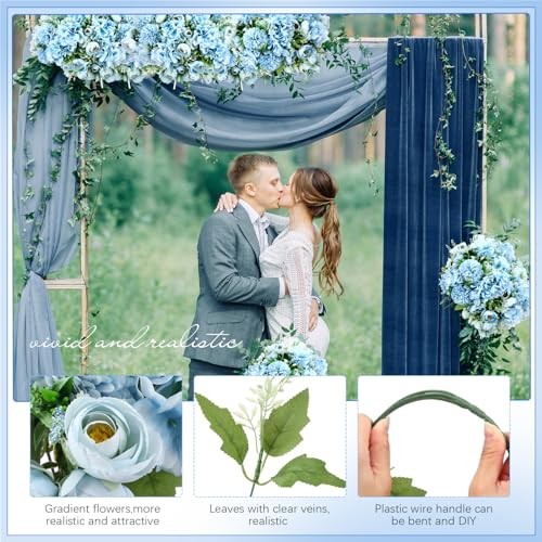Bundles Peonies Artificial Flowers Faux Roses Silk Flowers Hydrangea 12 Blue gallery