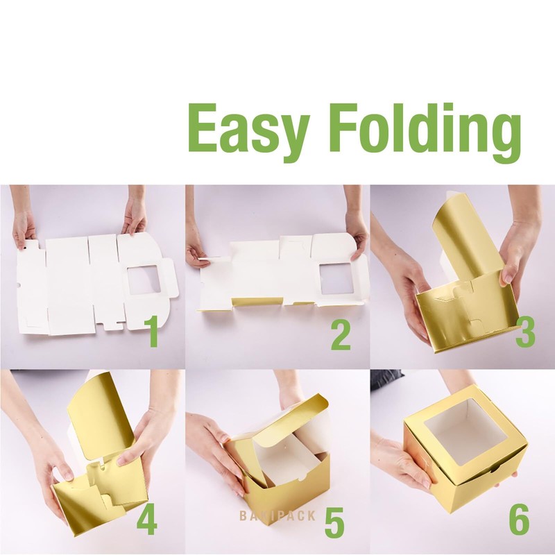 25 Gold Bakery Boxes With Window 6x6x4 Inches Cake Boxes With Window Treat Boxes gallery