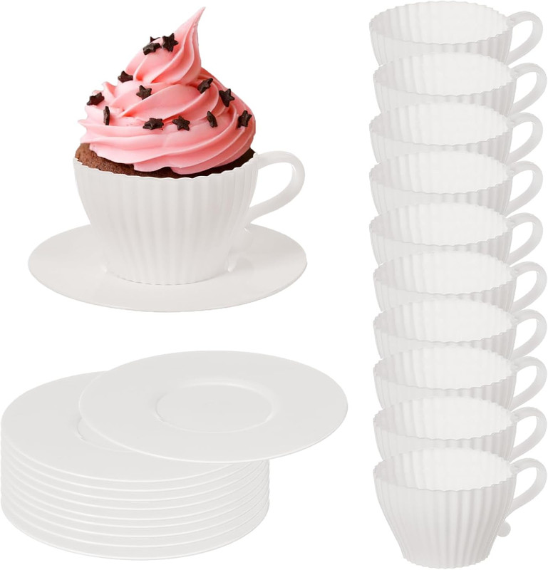Silicone Muffin Cup, 20pcs Tea Cups Set, Reusable Silicone Cupcake Baking Cup, O