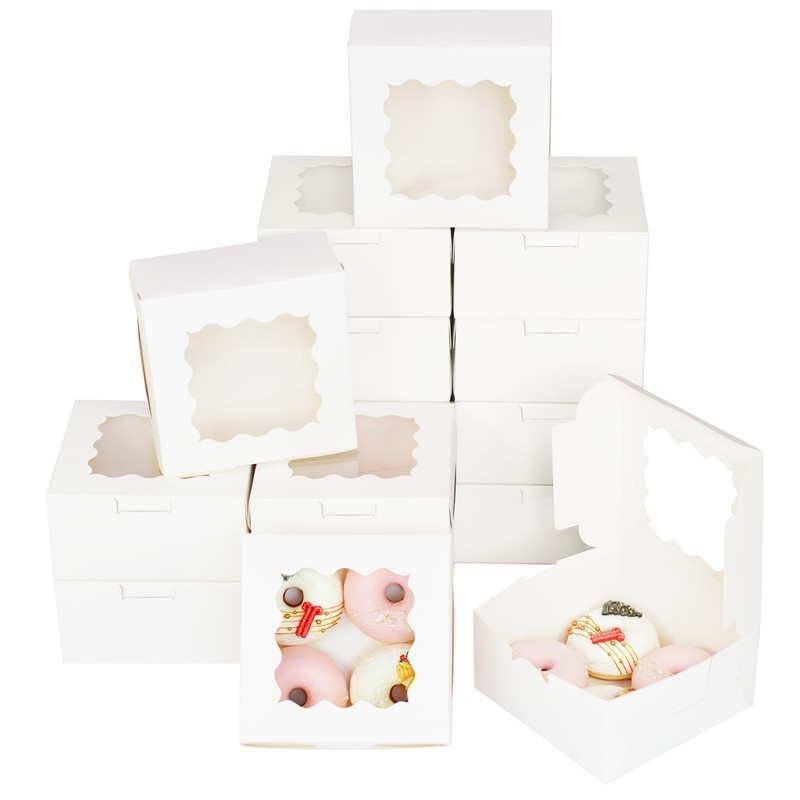 White 30-Packs Bakery Boxes with Window 6x6x3 inches Thick & Sturdy Macaroon …