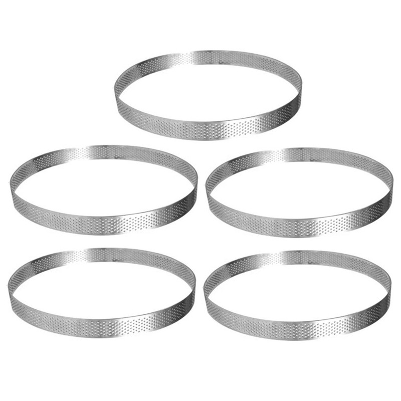 5Pack 20cm Circular Tart Rings with Holes Stainless Steel Fruit Pie Quiches4802