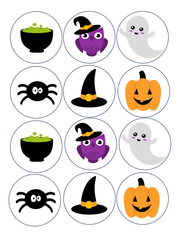 12 Cute Halloween Edible Image rounds, dessert images, Wafer paper, pre cut