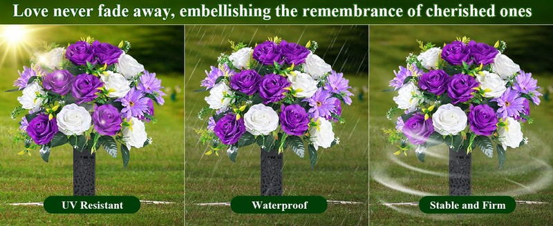 2 Sets Artificial Cemetery Flowers for Grave with Vase, Realistic Grave gallery