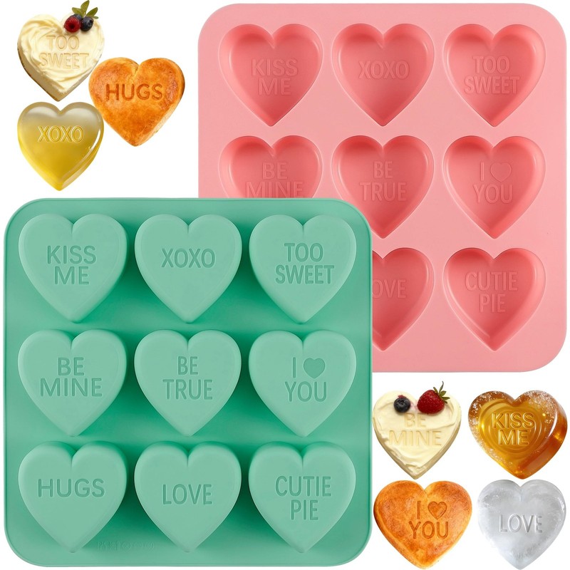 2 PCS Large Heart Chocolate Molds Love Words 9 Cavity Silicone Candy Cake Tool