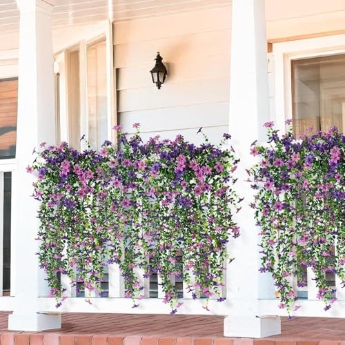 Artificial Fake Hanging Flowers Plants for Outdoor Spring Purple + Light Purple gallery