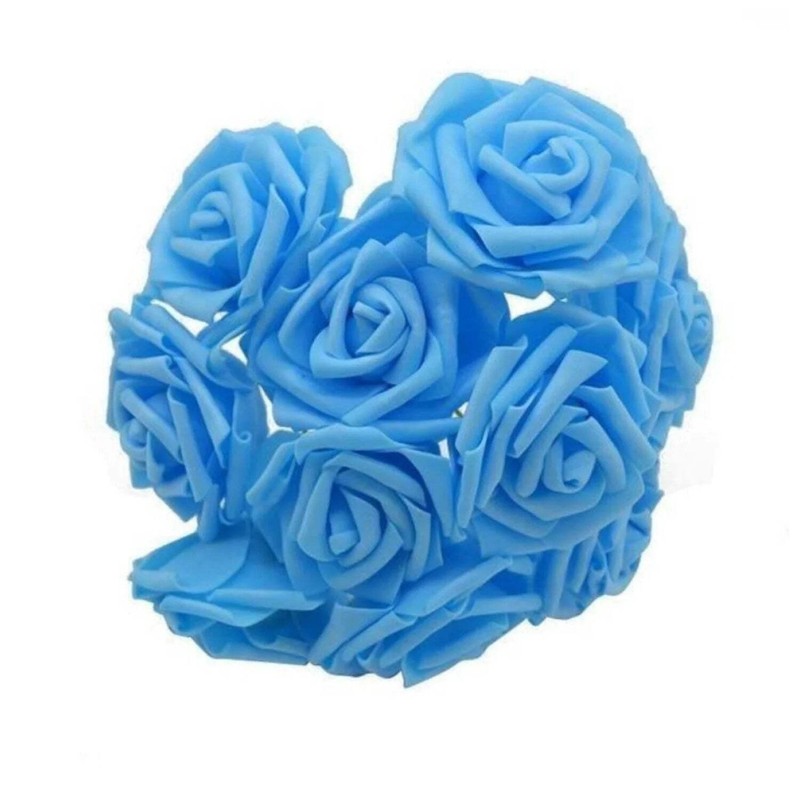 60pcs 8cm Artificial Flowers with Stems Foam Rose Fake Bride Bouquet Wedding Set gallery