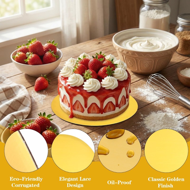60 Pack Cake Boards Round, 10 Inch Gold Cake Board Circles Rounds Base Food-G... gallery