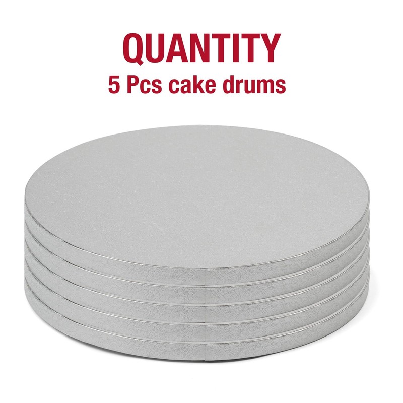 5Pcs 14 Inch Silver Round Cake Boards 1/2inch Thick Sturdy Cake Drums with Sm... gallery