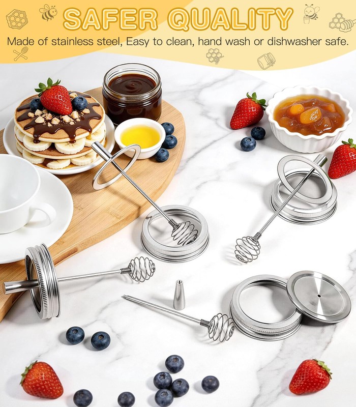 Mason Jar Lid with Honey Dipper, Stainless Steel Stirrer Lid for Wide Mouth B... gallery