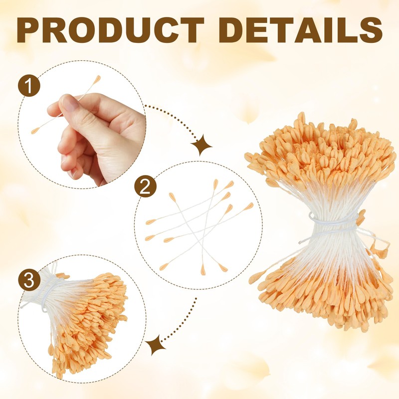 2.5mm Double Heads Flower Stamen, 680 Pcs Artificial Flower Stamen Pistil Yellow gallery