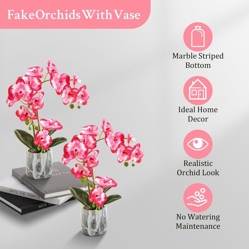 Wenhuidr Red Pink Fake Orchids Flowers in Pot Bendable Faux Orchids Artificial F gallery