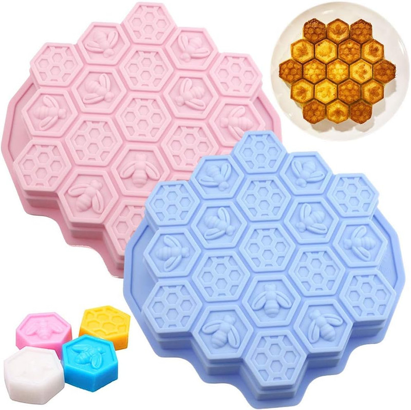 2Pcs Honey Comb Bees Chocolate Mold Honeycomb Silicone Molds Cake Pan Mold Go…