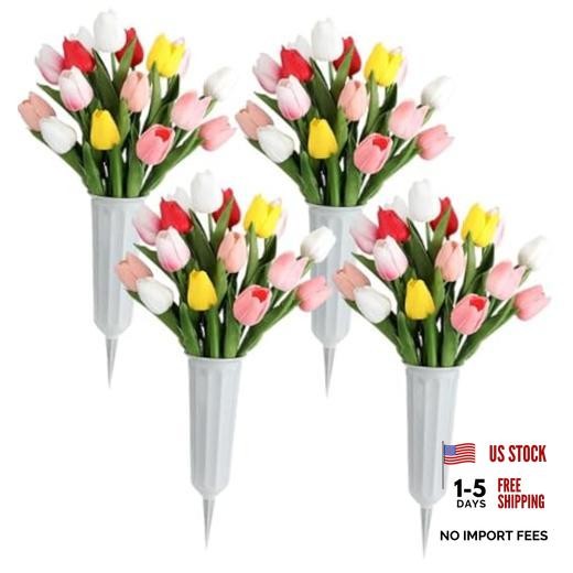 Artificial Cemetery Flowers with Vase Multicolor Tulip 4 Multi Color
