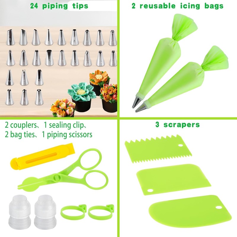 35Pcs Piping Bags and Tips Set with 24 Tips,2 Reusable Pastry 35 Pcs gallery