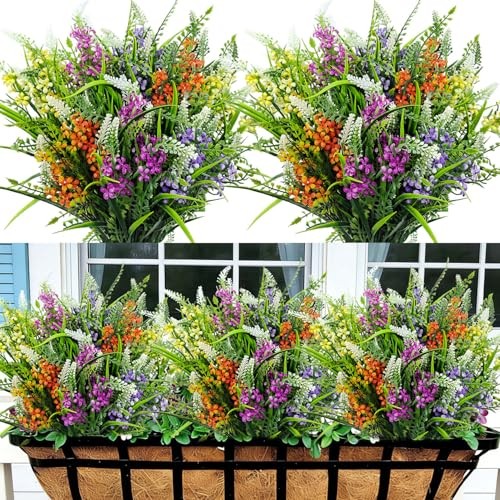 8 Bundles Artificial Flowers for Outdoors Faux Plants Greenery Shrubs UV