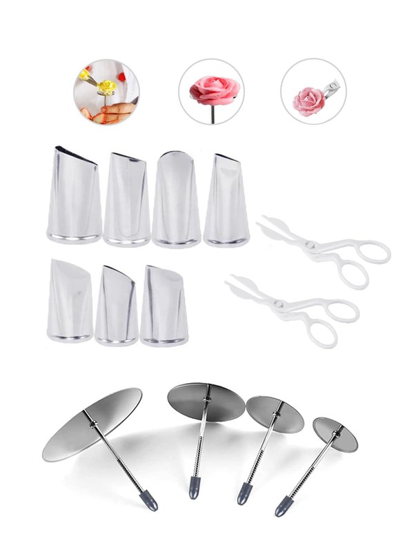 Icing Flower Nails Tools Set Cake Decorating Piping Tips Rose Lifters 7 PCS