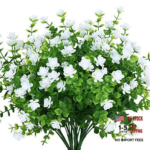 Bundles Outdoor Artificial Fake Flowers UV Resistant No Fade Boxwood 8 White
