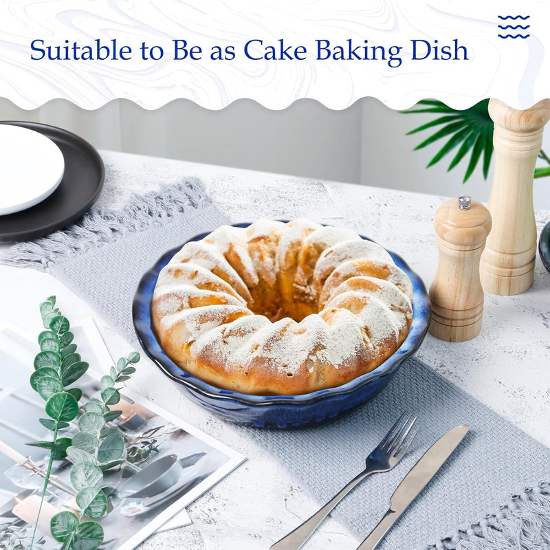 Ceramic Deep Baking Dish Oven Proof, 10In Large Pie Dish, Dishes, Blue Porcelain gallery