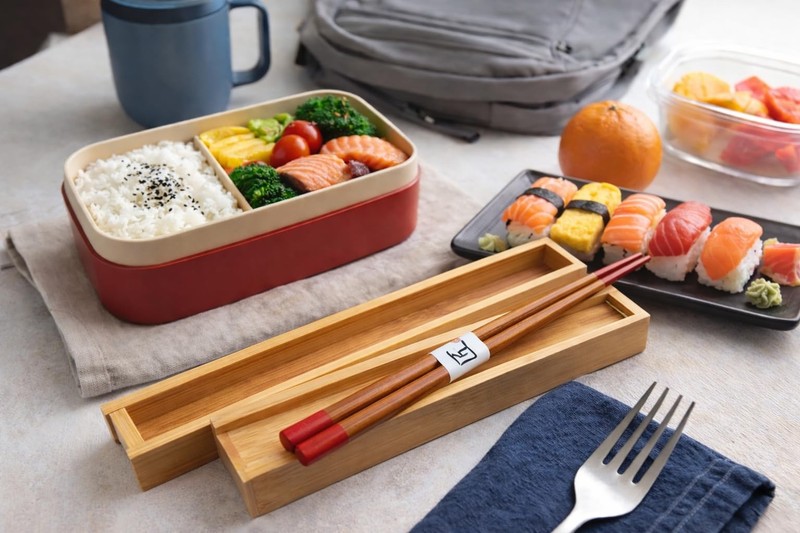 2-Pack Bamboo Portable Chopsticks with Case, Reusable Travel Chopsticks, Red ... gallery
