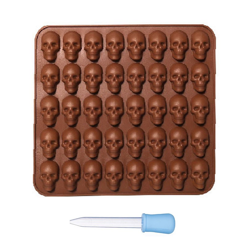 40 Cavity Skull Gummy Jelly Candy Mould+Dropper For Halloween Cavity Mold
