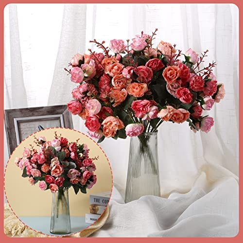 Pcs Rose Artificial Flowers Fake Flowers Bouquet 21 Heads Silk Faux 8 Pink gallery
