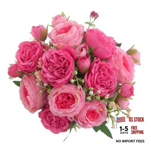 Packs Peonies Artificial Flowers, Small Silk Rose Pink 2 Rose Red & Pink