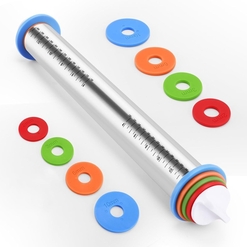 Rolling Pin with Adjustable Thickness Rings for Baking,Stainless Steel Dough ... gallery